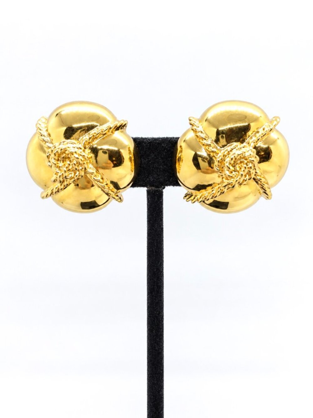 VINTAGE NINA RICCI Earrings Large Gold Tone Flower Knot Clip On Statement